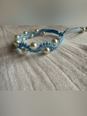 Handmade Light Blue Pearl Bead Macrame Bracelet